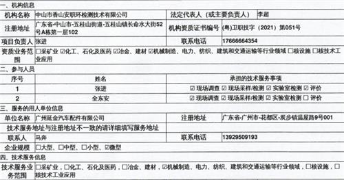 广州延金汽车配件有限公司定期检测报告