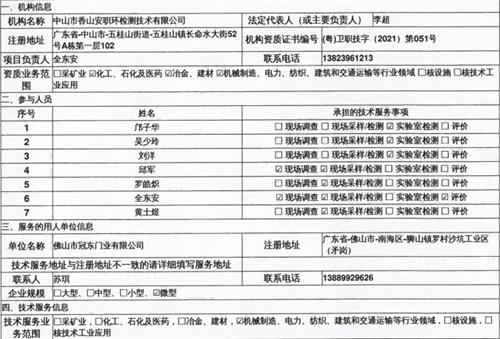 佛山市冠东门业有限公司定期检测报告