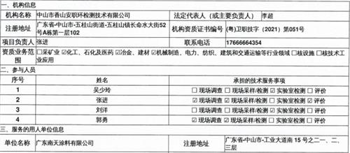 广东南天涂料有限公司定期检测报告