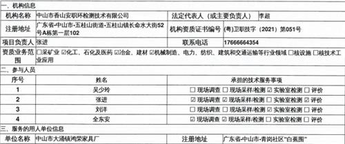 中山市大涌镇鸿荣家具厂定期检测报告