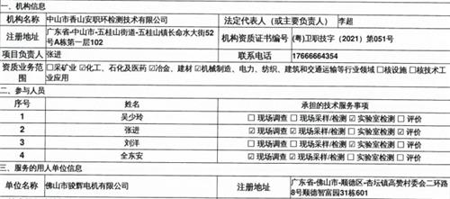 佛山市骏辉电机有限公司定期检测报告