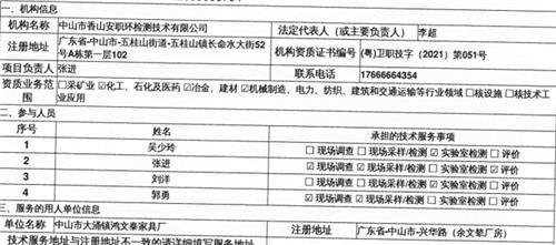 中山市大涌镇鸿文泰家具厂定期检测报告