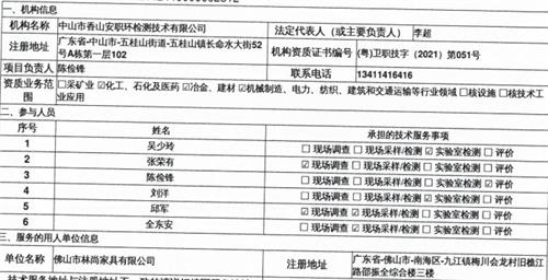 佛山市林尚家具有限公司定期检测报告