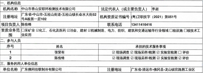 广东佛冈佳联制冷有限公司定期检测报告