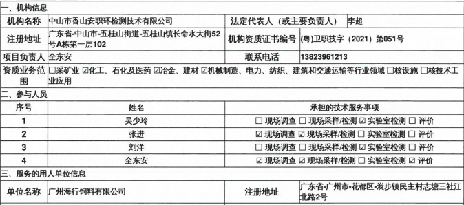 广州海行饲料有限公司定期检测报告