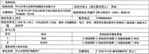 中山市胜明灯饰配件厂定期检测报告