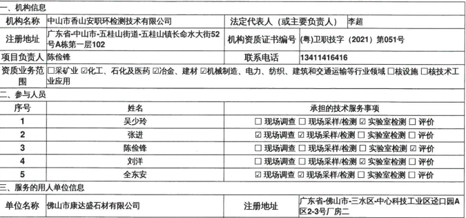 佛山市康达盛石材有限公司定期检测报告