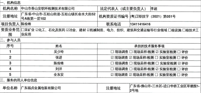 广东福贞金属包装有限公司定期检测报告