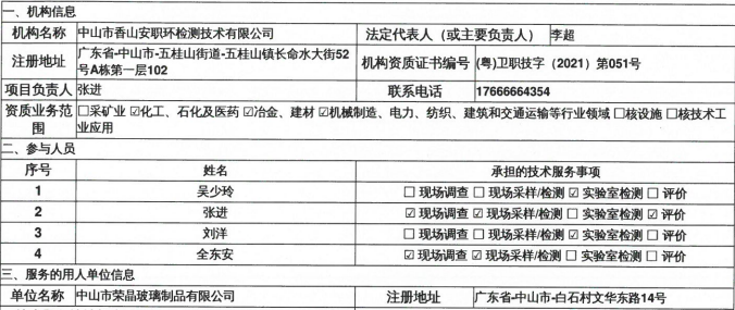 中山市荣晶玻璃制品有限公司定期检测报告