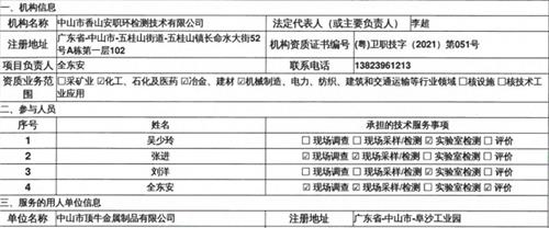 中山市顶牛金属制品有限公司定期检测报告