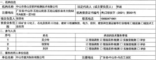 中山市森兴制衣有限公司定期检测报告