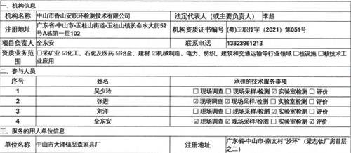 中山市大涌镇品森家具厂定期检测报告