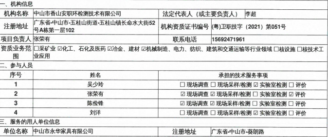 中山市永華家具有限公司定期檢測報告