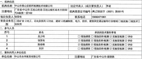 中山市永华家具有限公司定期检测报告