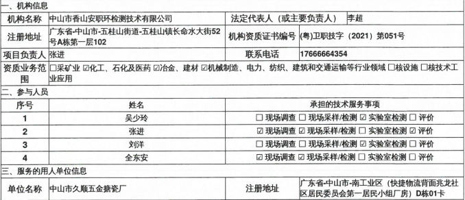 中山市久順五金搪瓷廠定期檢測報告