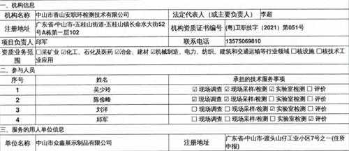 中山市众鑫展示制品有限公司定期检测