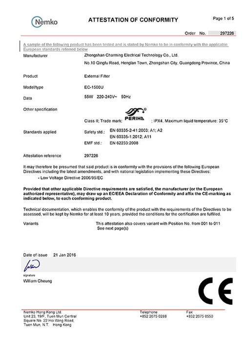 External Filter CE Certificate