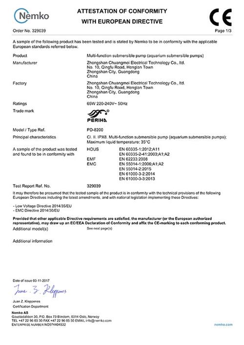 Water Pump CE Certificate