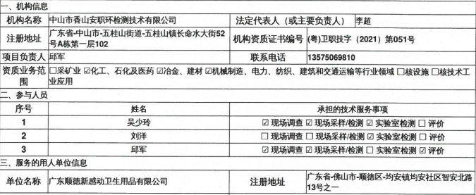 廣東順德新感動衛(wèi)生用品有限公司定期檢測報告