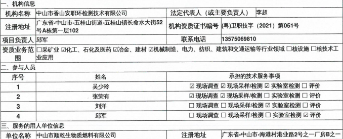 中山市顺乾生物质燃料有限公司定期检测