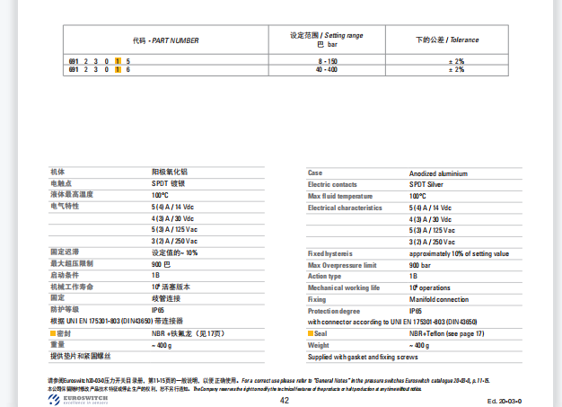 意大利euroswitch壓力繼電器MOD691