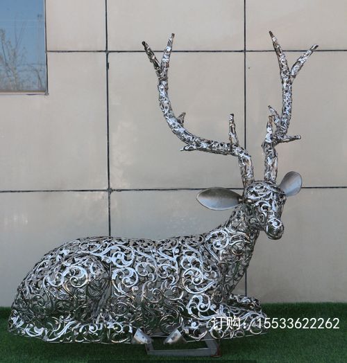 不銹鋼金屬網格鏤空梅花鹿雕塑定制戶外草坪裝飾園林景觀小品